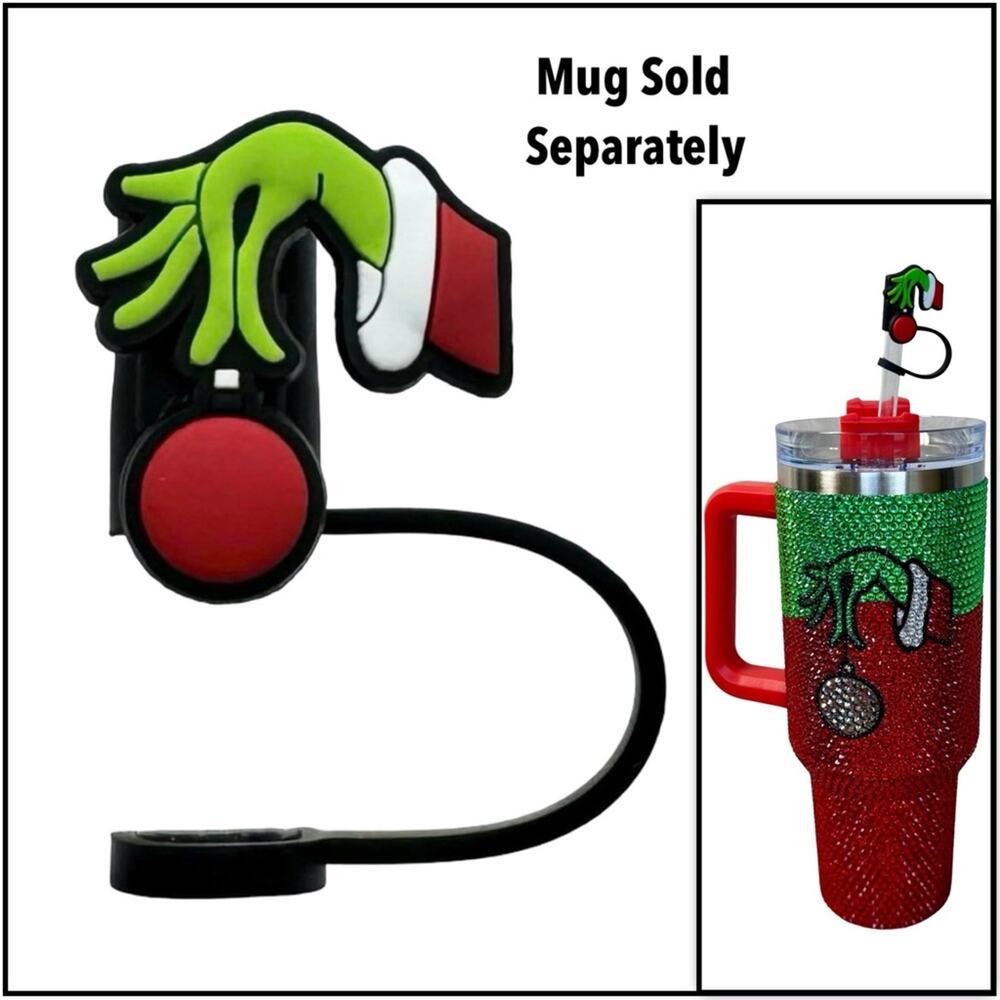 #69 Christmas Mean one Straw Topper: Silicone Straw Charm Hand With Ball $6